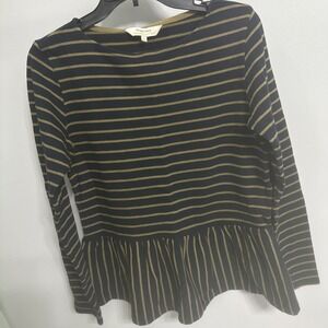 People Tree Organic Cotton Black Top With Gold Stripes Women's Sz 12
